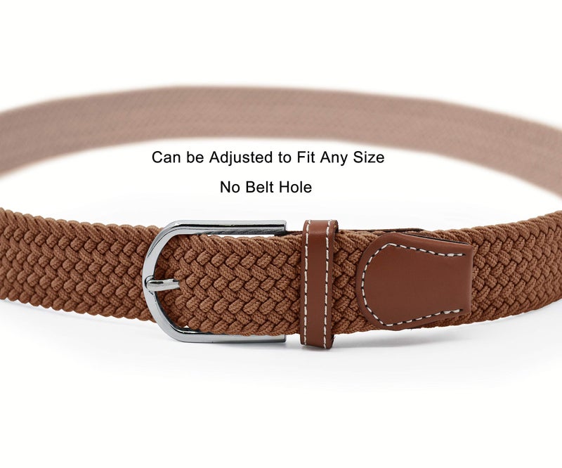 UltraKey Weave Elastic Belt, Unisex Braided Casual Outdoor Fabric Woven Belt Waist Straps with Metal Buckle Brown - Image 4